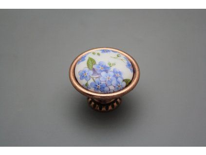 Rustikální úchytka Bohemia 40mm Pomněnky Chintz CU č. 1