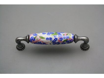 Rustikální úchytka Bohemia 128mm Pomněnky Chintz FV č. 1